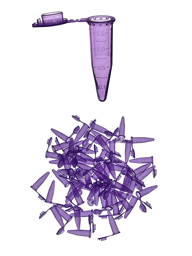 100 sztuk, 1,5 ml, małe, plastikowe probówki laboratoryjne do centrifugowania, z zakrętką, kolorowe, 1500 µl, probówki EP, probówki do mikrocentrifugowania z podziałką. — zdjęcie produktu 7