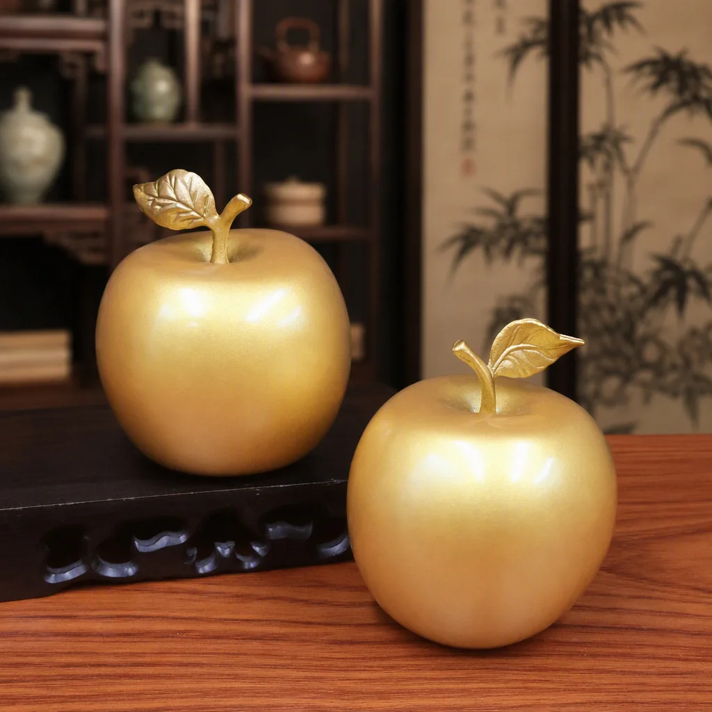 HT Brass Red Fuji Apple Ornament Green Apple Golden Brass Persimmon Crafts Creative Gift Ornament