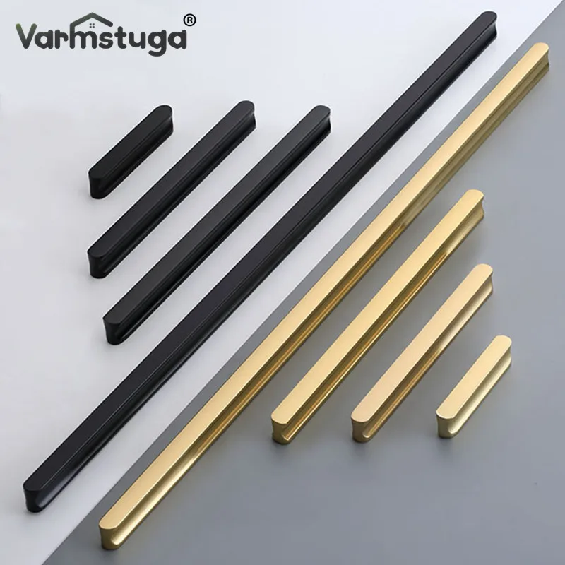 VARMSTUGA American Simple Black Aluminum Alloy Kitchen Cabinet Door Knobs and Handles Drawer Pulls Furniture Handle Hardware