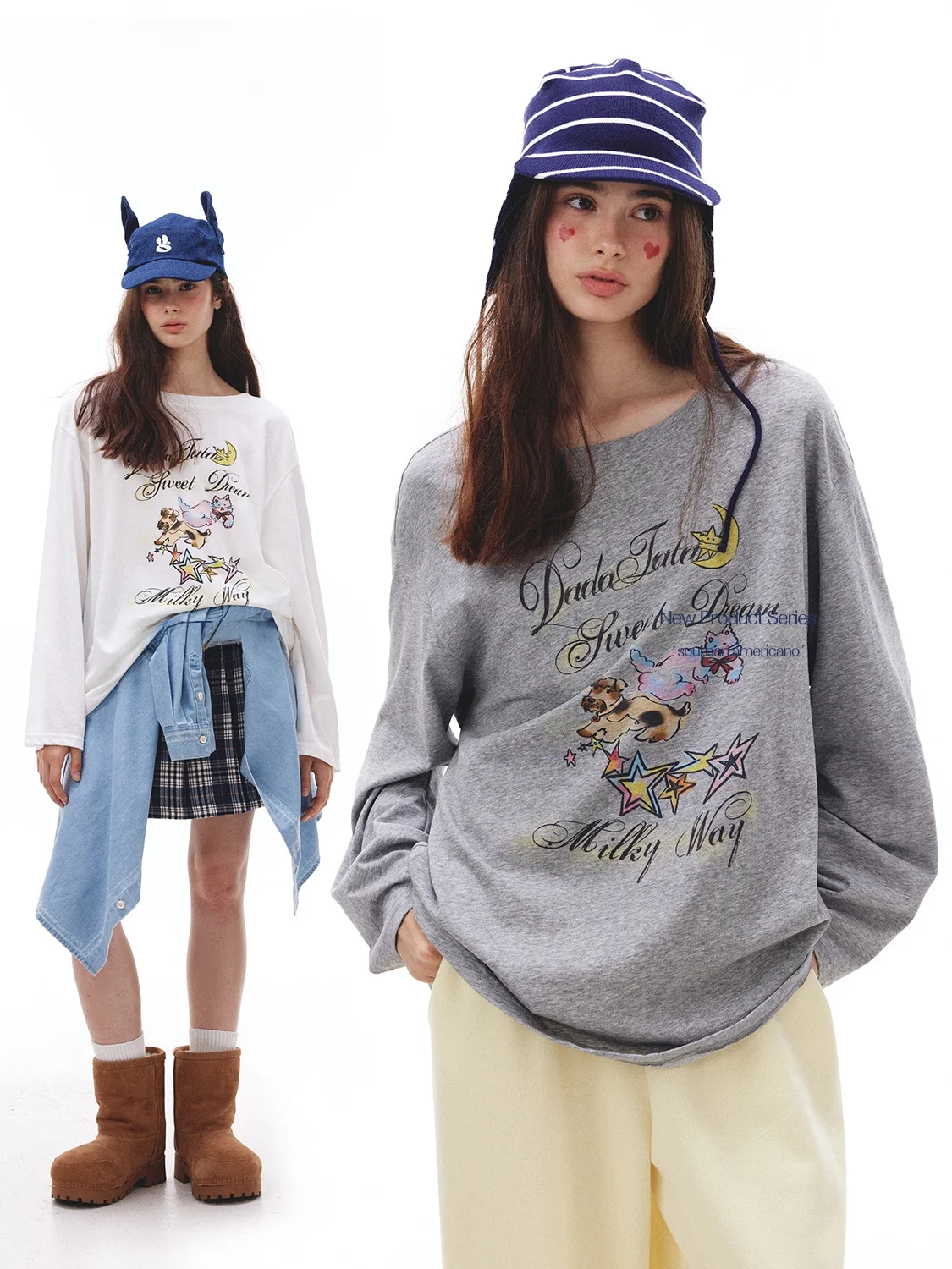 

JGGU Crystal Label Long Sve Printed T-irt Women's Inner Wear Cotton Commute Sle plus Size Autumn Winter Faion