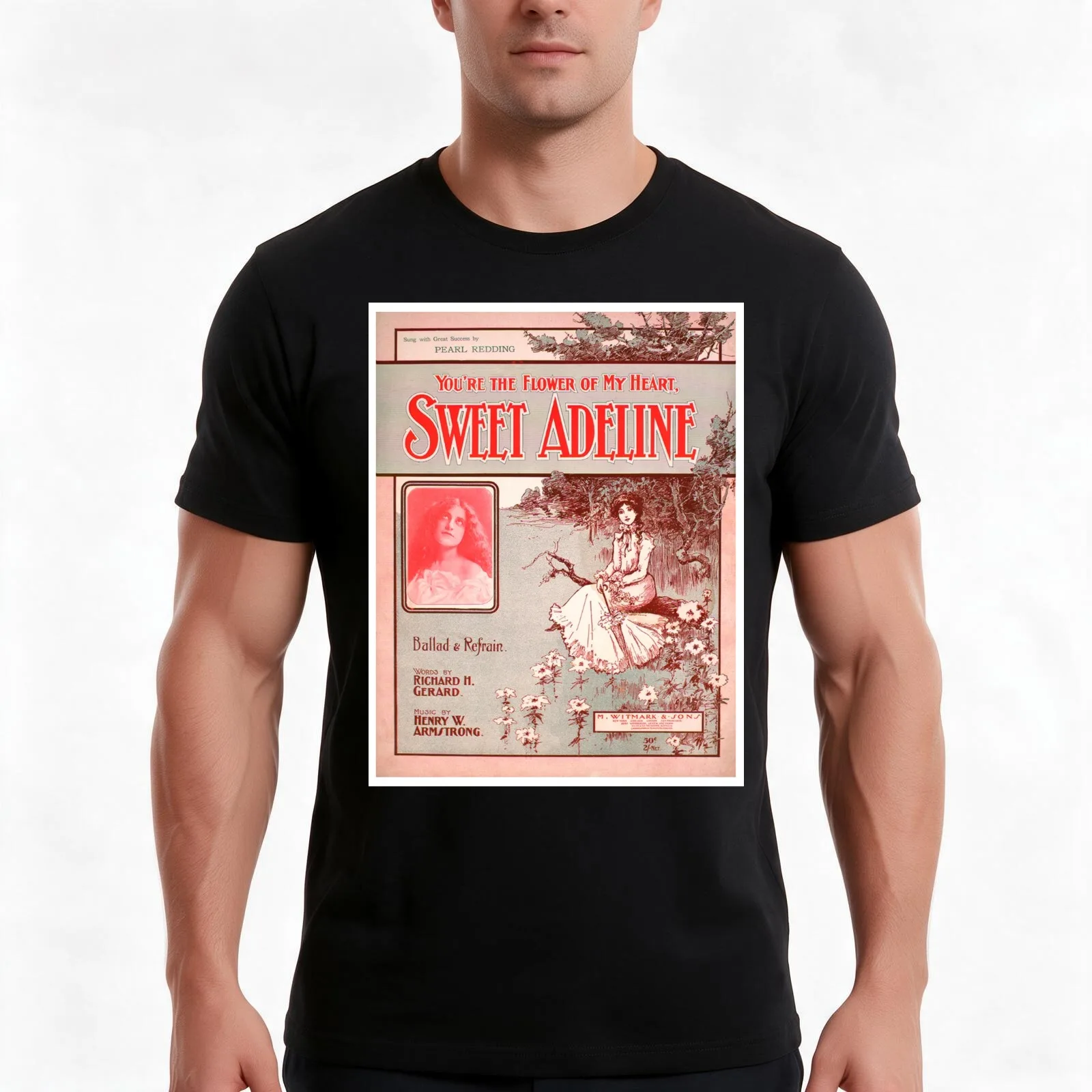 Vintage Sheet Music Songbook Cover Sweet Adeline 1903 T-Shirt, Summer Casual Cotton Tee, Oversized Streetwear Tops, 100% Cotton