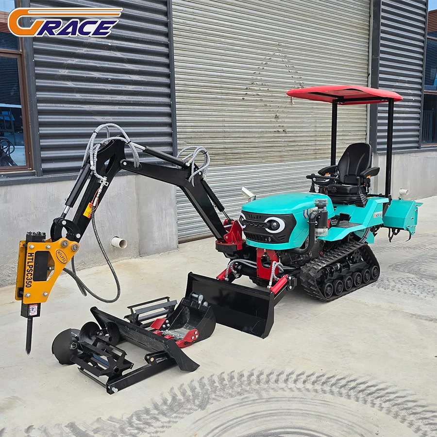 Crawler Tractor Drop Spreader With Front End Loader 50HP Rotary kubota Engine Japanese Engine 4x4 Diesel Micro Farm Tractor