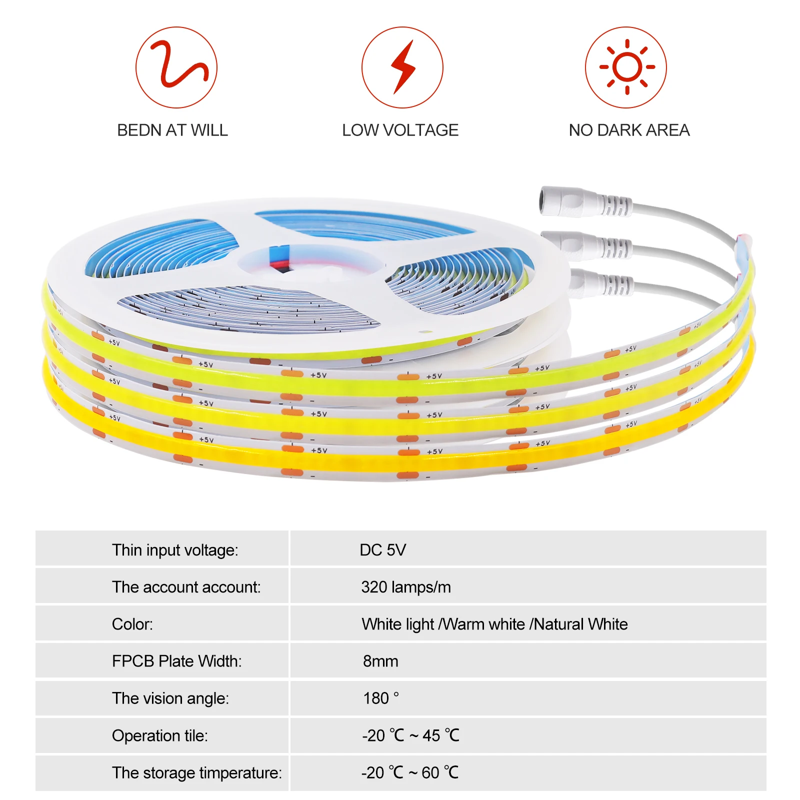 TUYA WIFI COB LEDストリップライト USB DC5V 320leds/M Bluetooth APPリモコン 高密度リニア照明 テレビルーム キッチン装飾用