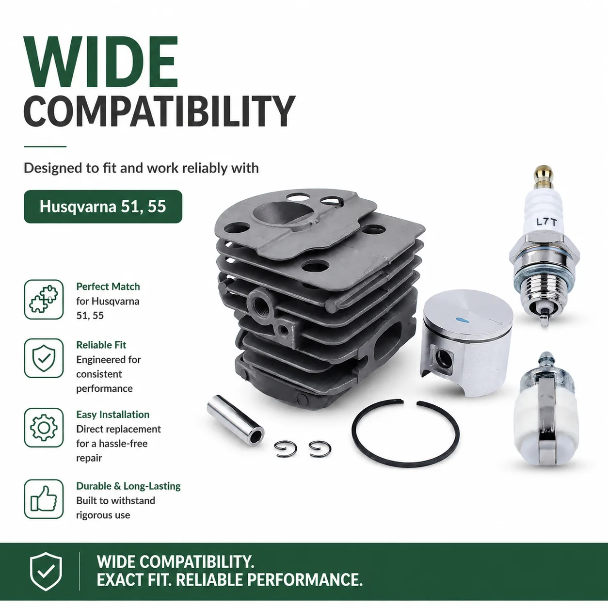 46mm Cylinder Piston Kit For Husqvarna 55 51 Chainsaw Replaces 503 60 91-71 w/ Fuel Filter Spark Plug Tune Up Kit Saw Parts