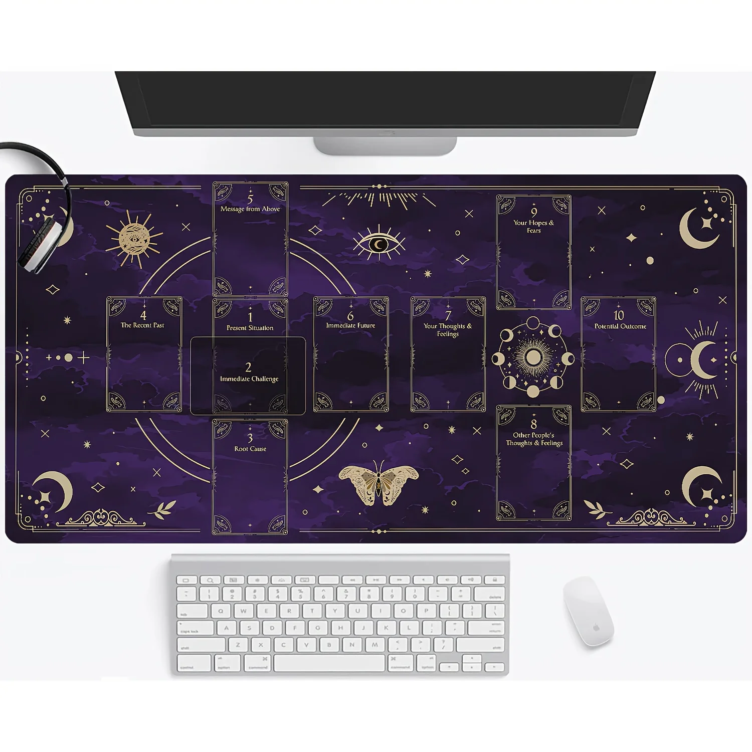 Mysterious Celestial Tarot Reading Mat Non-Slip Rubber Gaming Mouse Pad With Stitched Edges For Office Home Desk Accessory