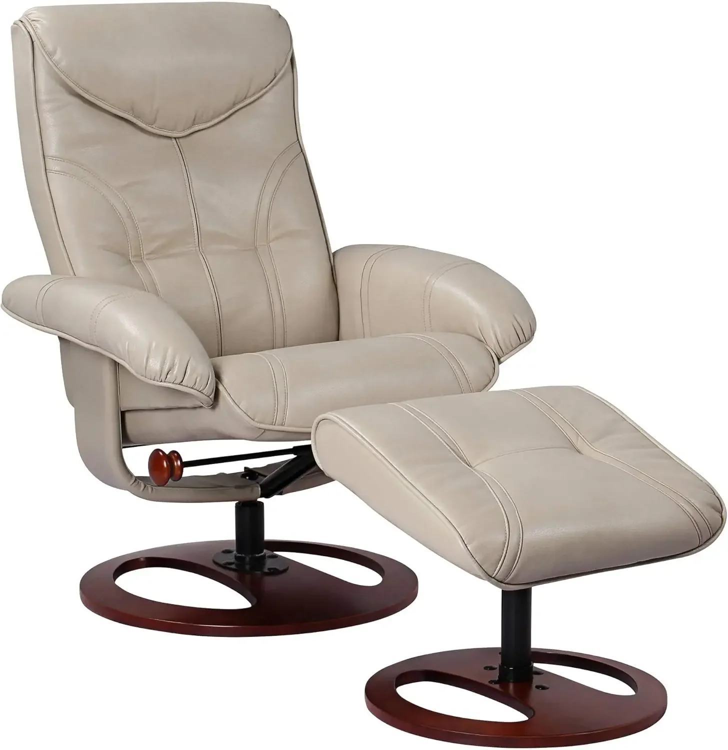 Newport Taupe Swivel Faux Leather Recliner Chair with Ottoman Footrest Modern Armchair.