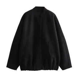 2024ZAR * Spring/Summer Hot Selling New Fashionable Women's Black Casual Long sleeved Loose Jacket Coat