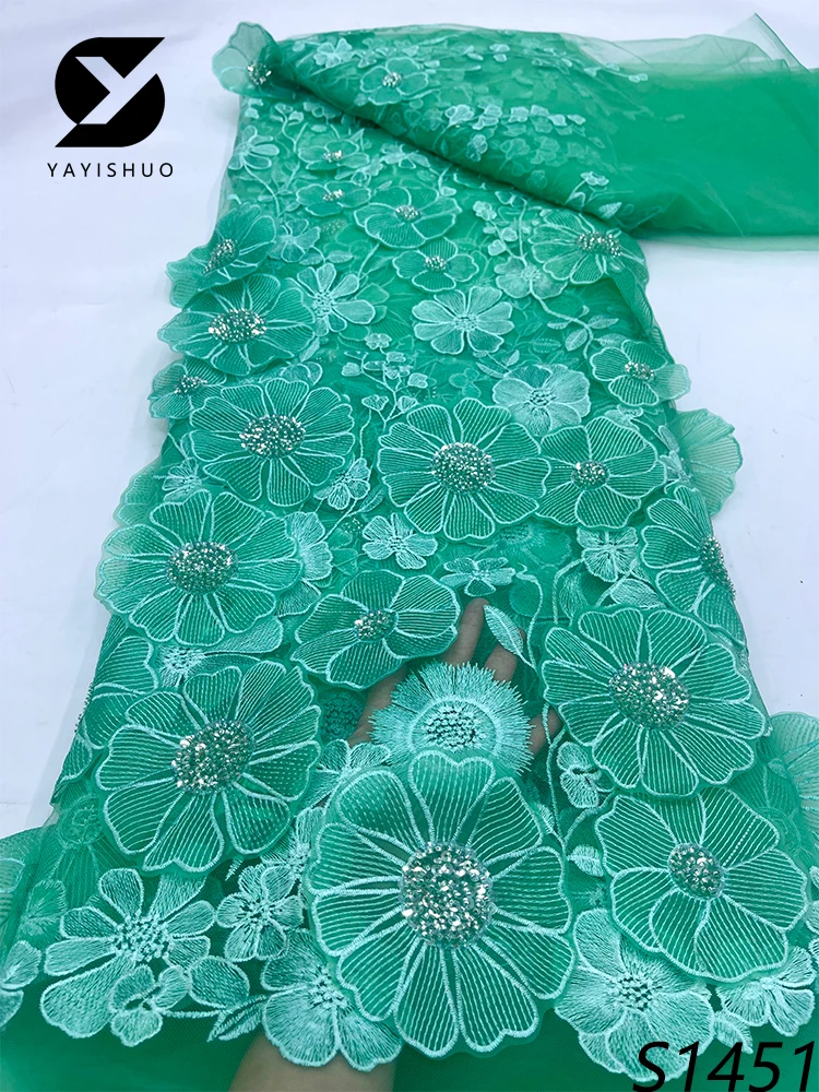 African 3D Flower Lace Fabric, Embroidered Applique, Nigerian Fabric for Sewing, Dubai Sequins Tulle, S1451, 2024 Latest