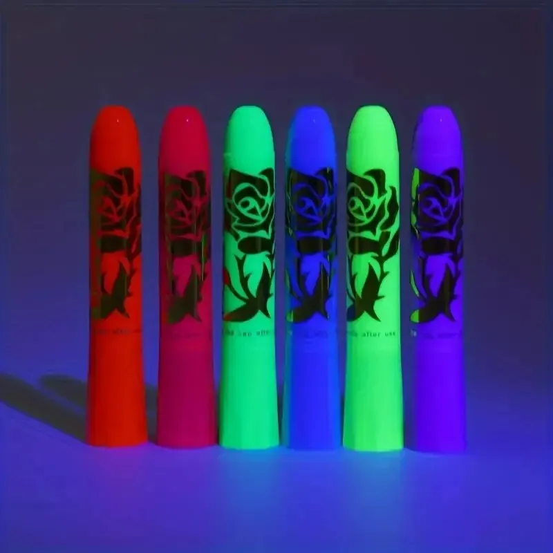 6pcs UV Black Light Face Paint Crayons Kit Neon Body and Face Makeup Sticks for Mardi Gras and Halloween Costume Parties Unisex