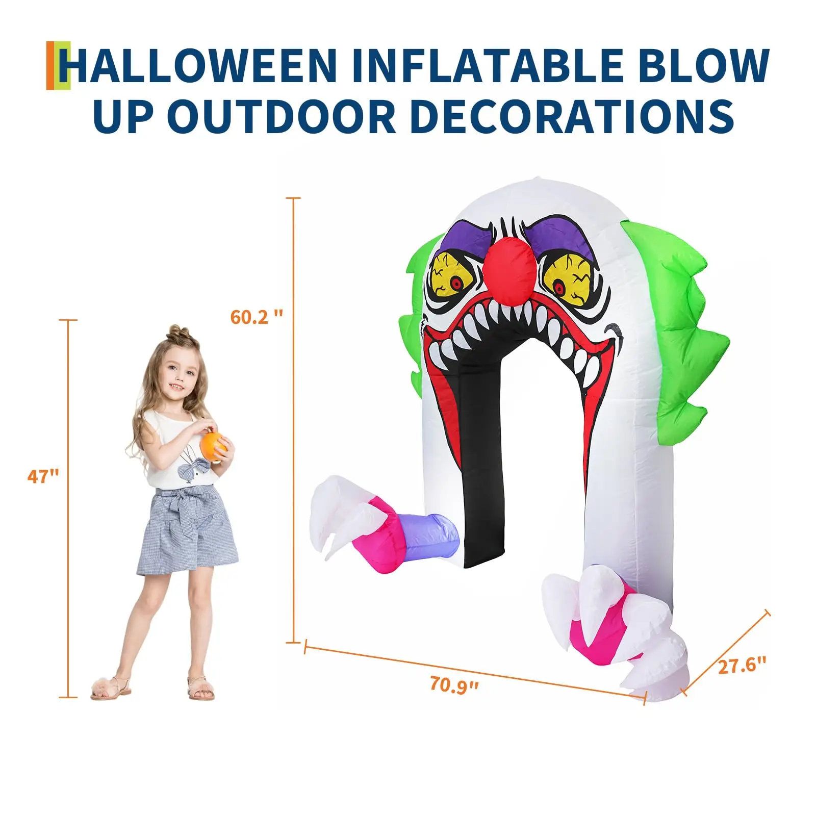 5FT Scary Halloween Inflatable Clown Arch with LED Lights, Outdoor Yard Decoration for Trunk or Treat, Lawn & Garden, Weather-Resistant Polyester