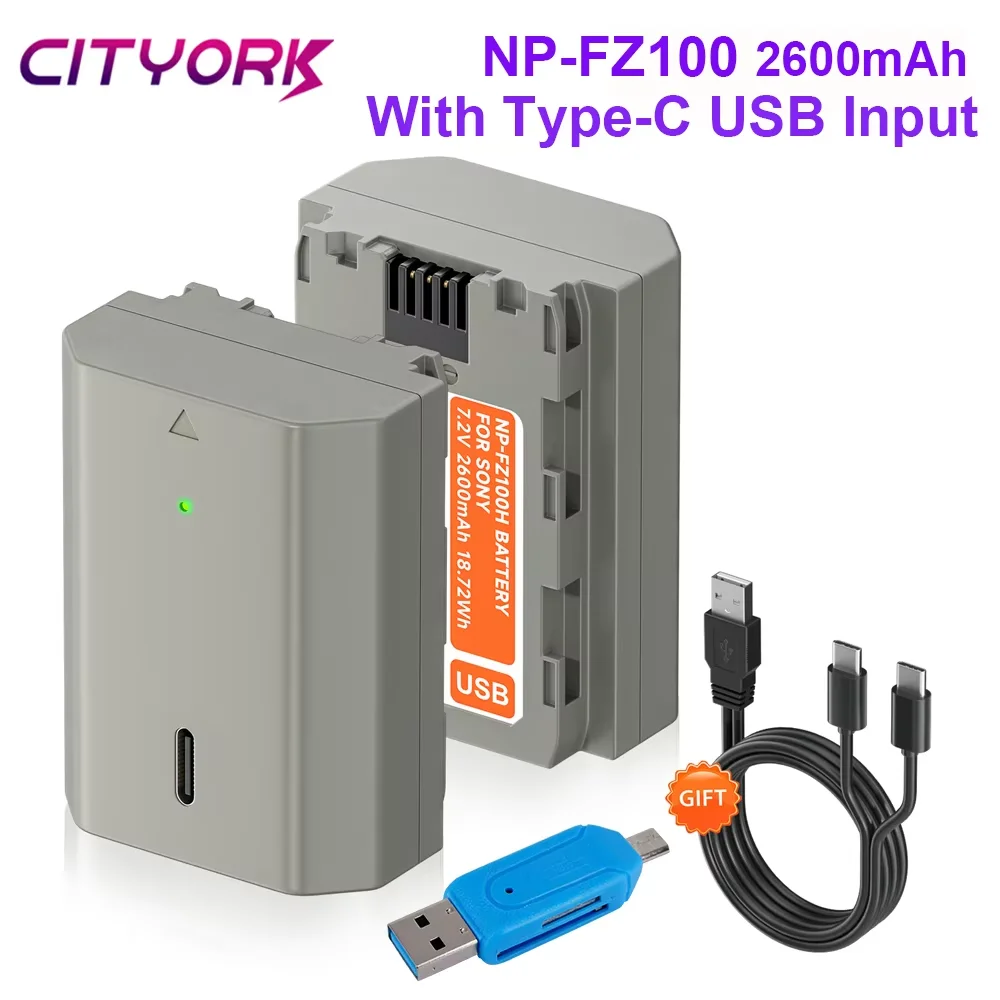 

2600mAh NP-FZ100 NPFZ100 NP FZ100 Type-C USB Rechargeable Battery for Sony A6600 A6700 A7m3 A9 a7R III a7 III A9R 9S A9S A7R3
