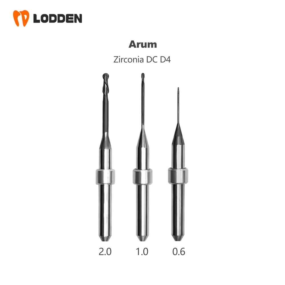 Materiali dentali Frese Arum per punte abrasive in zirconio D4 * 2,0 mm/1,0 mm/0,6 mm Diamante DC DCG DLC Strumenti per denisti