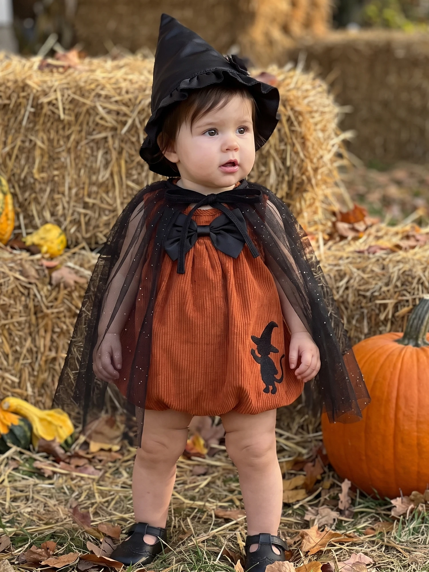 Cloak Orange Sleeveless Halloween Baby Girl Costume Orange Corduroy Tops Halloween Costume Orange Orange Sleeveless Corduroy