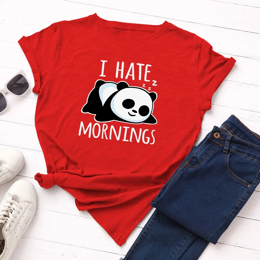 

I HATE Mornings Letter Panda Print T Shirt Women Short Sleeve O Neck Loose Tshirt Summer Women Tee Shirt Tops Camisetas Mujer