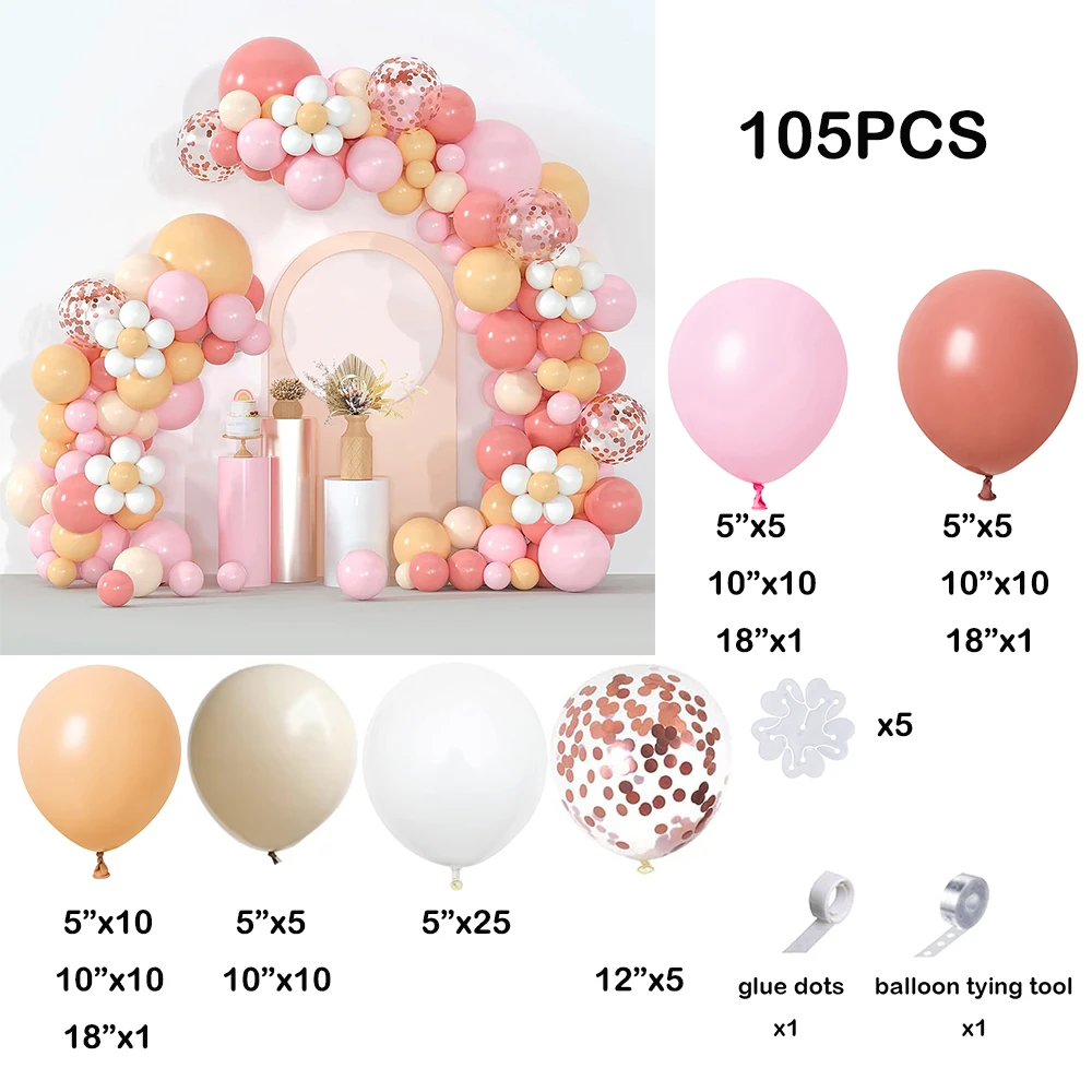 Macaron Pink Balloons Garland Arch Kit Retro Pink White Sand Nude Rose Gold Confetti Latex Balloon Kid Birthday Party Decoration