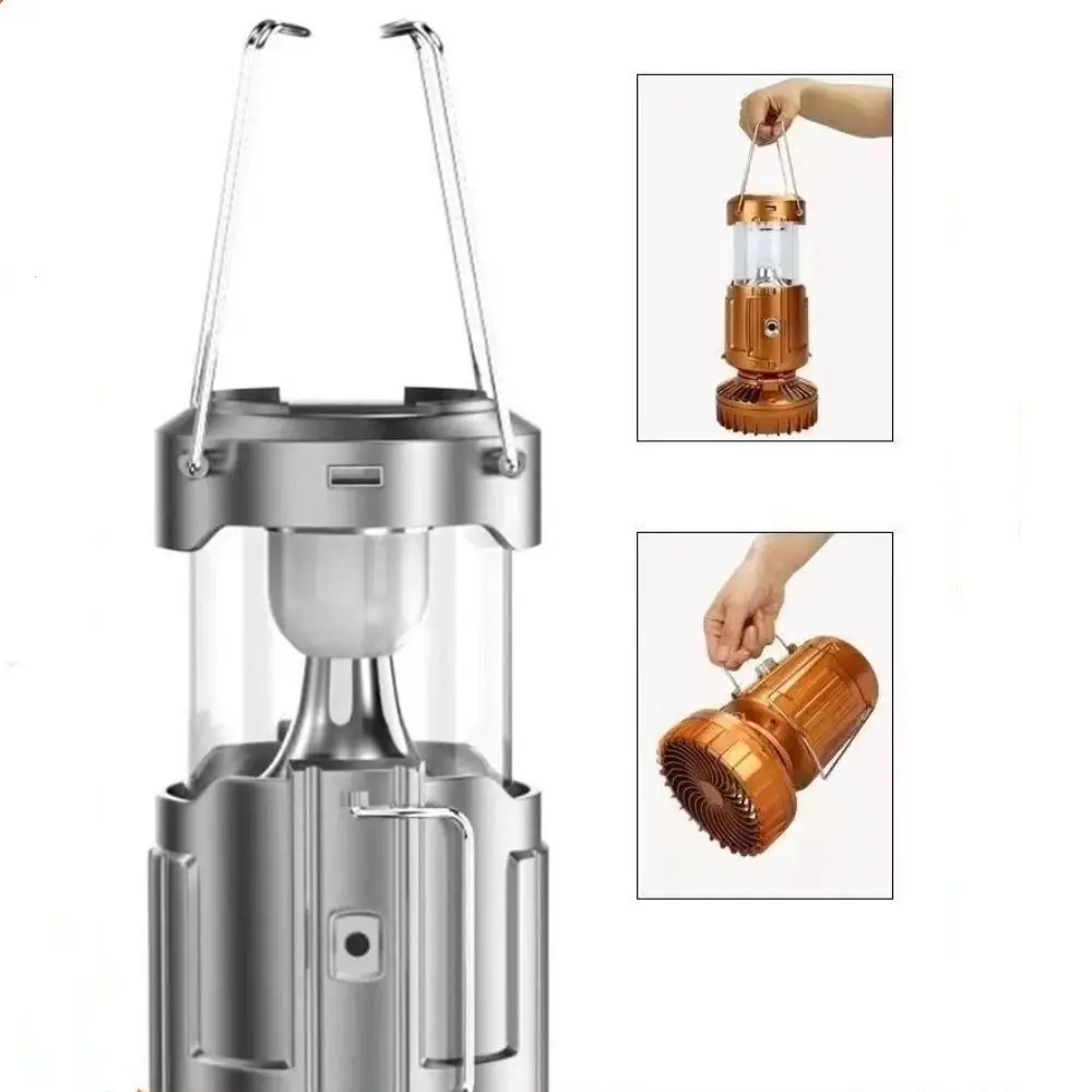 2 في 1 فانوس التخييم بالطاقة الشمسية المحمولة لمط مروحة كهربائية محمولة 5 واط USB شحن LED مروحة فانوس التخييم #3