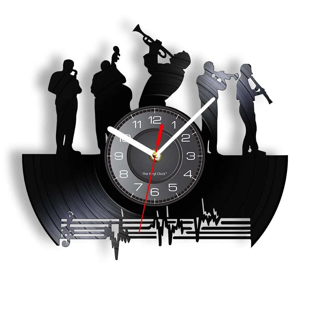 Saxophone Jazz Music Band Vinyl Record  Wall Clock Classical Jazz Music Decorative Silent Wall Clock Jazz Music Lover Gift