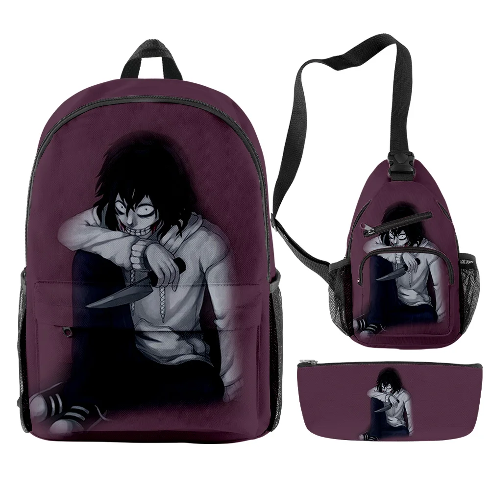 

Classic Popular Jeff the Killer Creepypasta 3D Print 3pcs/Set pupil School Bags Travel Laptop Backpack Chest Bag Pencil Case