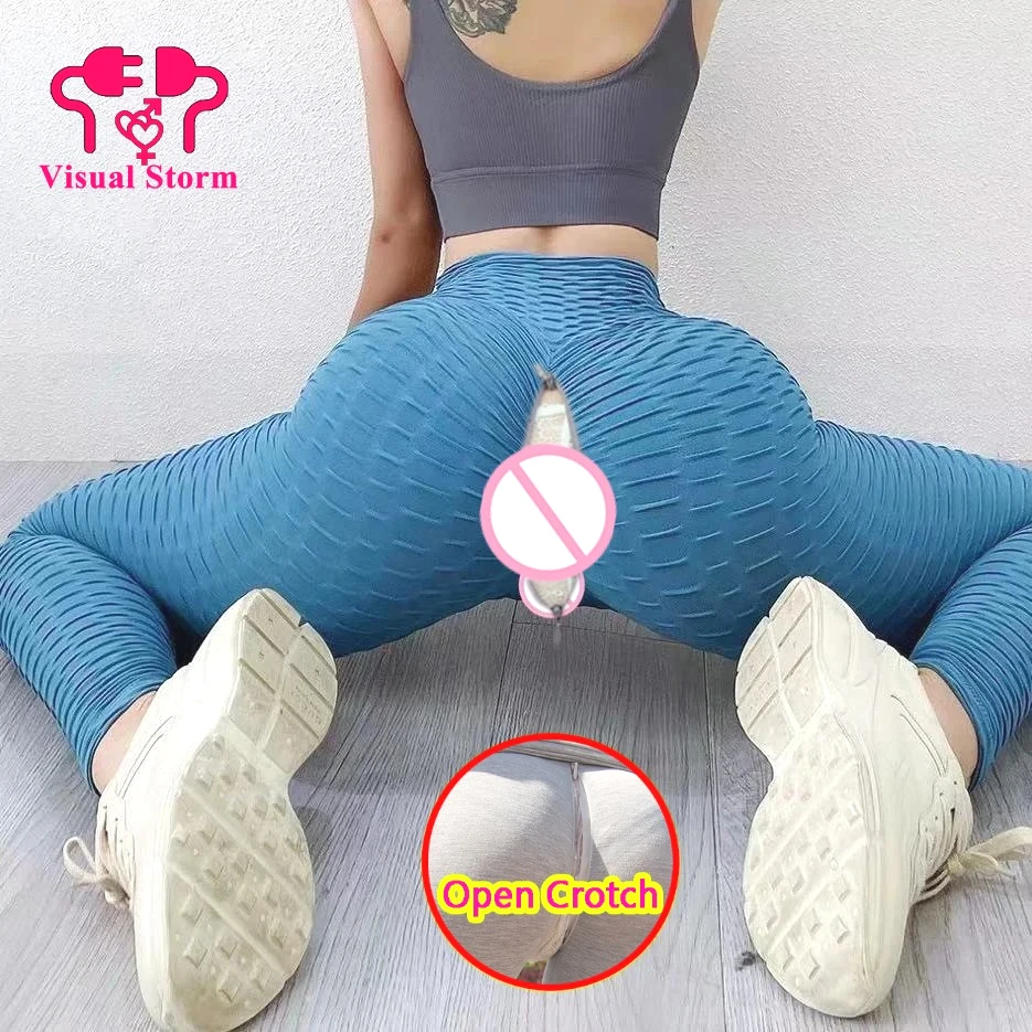 Woman Sexy Open Crotch Leggings Crotchless Double Zippers Hide Invisable Panties Take Off Couple Outdoor Date Pants Tight Push