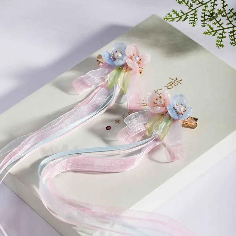 2pcs Sweet Tassels Bow Hair Clips Jewelry Headwear Crystal Headwear Exquisite Bowknot Flower Hairpin