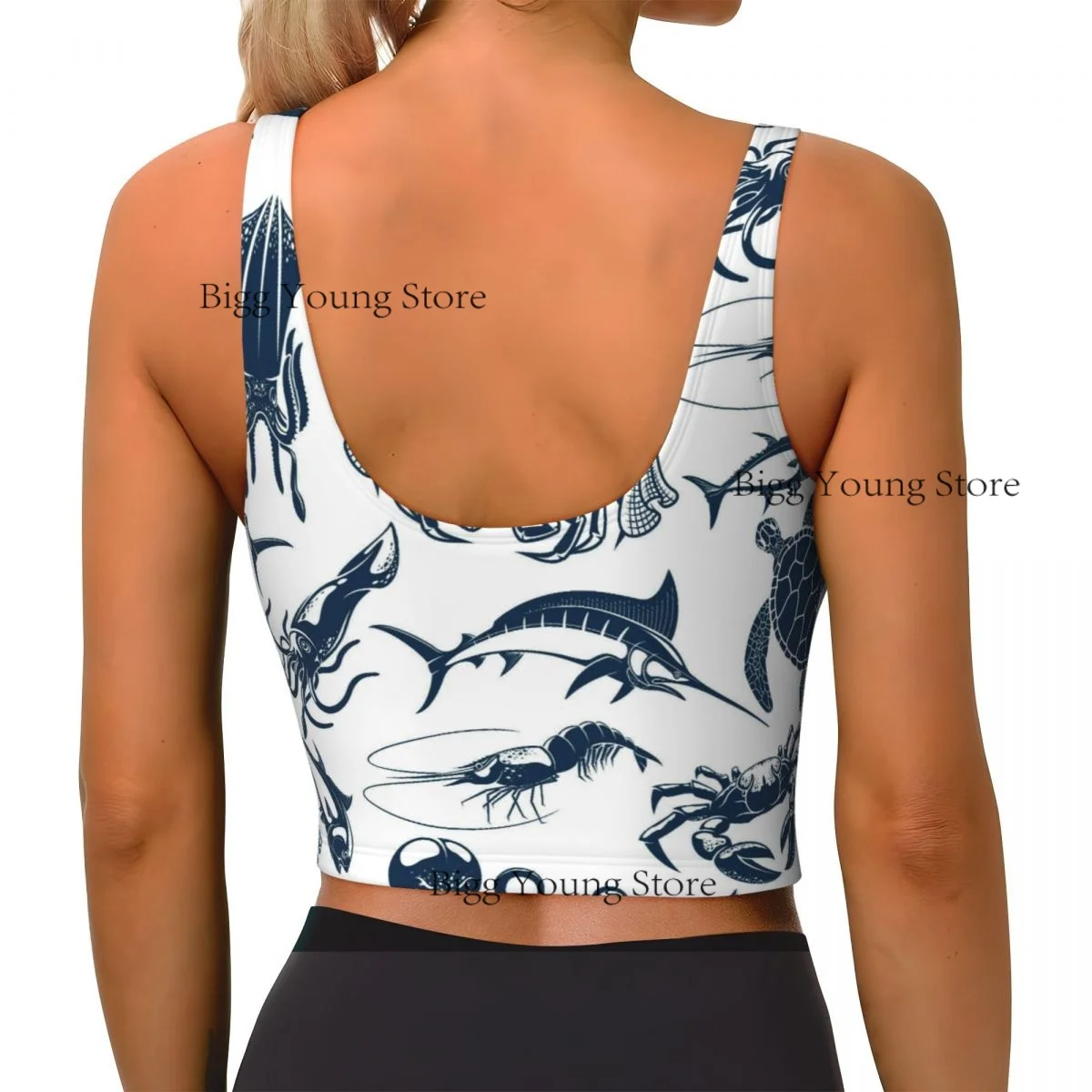 Fish Sea Animals Seafood Basic Tops Women Samba Sexy V-Neck Yoga Fitness Sports Tops