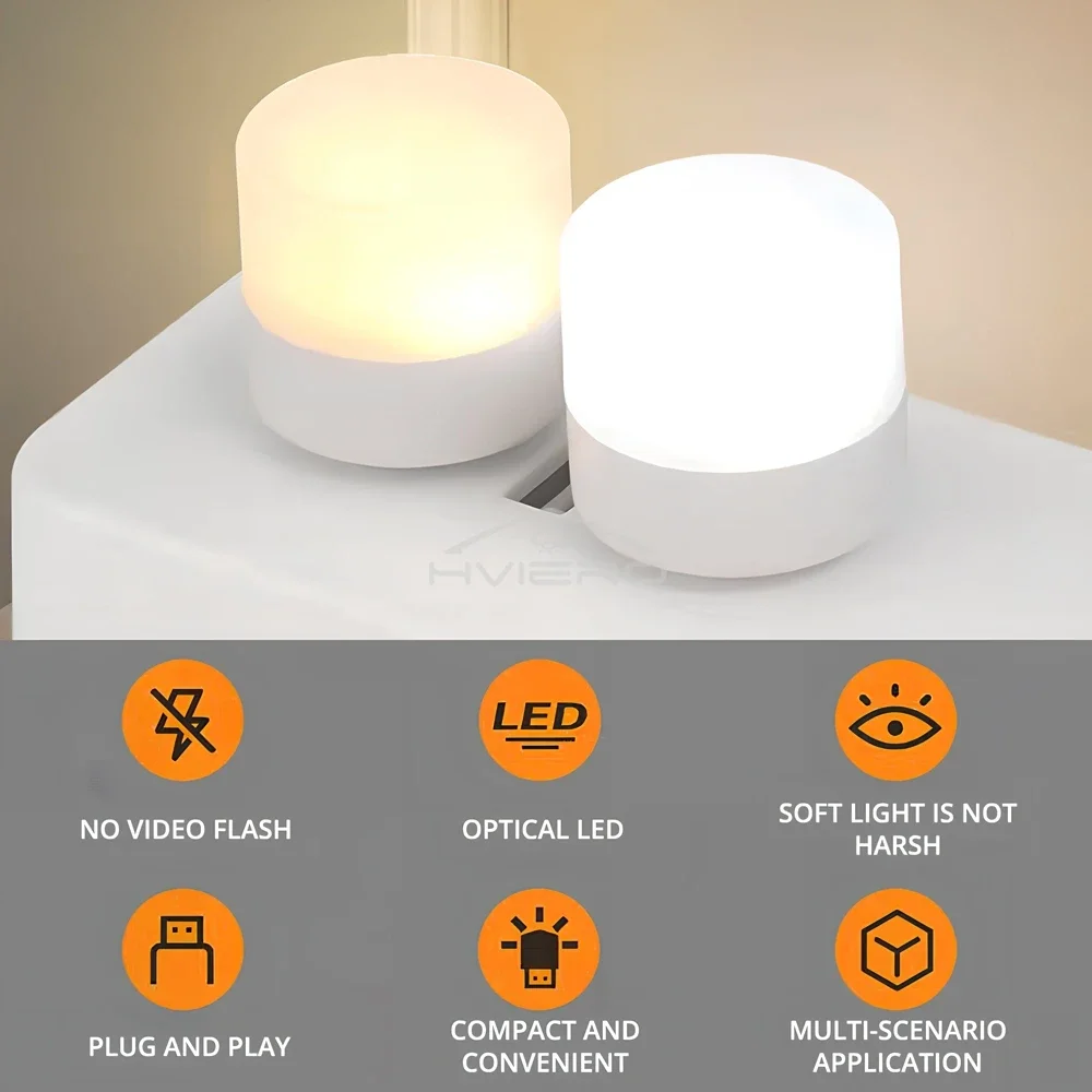 Computer Mobile Power For Round Night Room Dormitory Bedside Eye Protection Reading LED Lamp USB Plug Charging Small Book Light