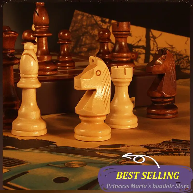 Children Board Game Wooden Chess Set Solid Wood Pieces Walnut Chessboard Children Gift Board Game