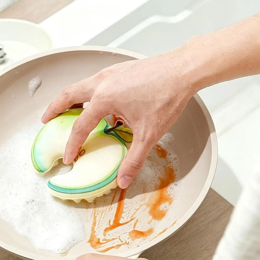 3pcs Cute Fruit Shape Kitchen Sponge Dish Washing Spoon Cleaning Brush Sink Faucet Hanging Scrubber Household Cleaning Tool