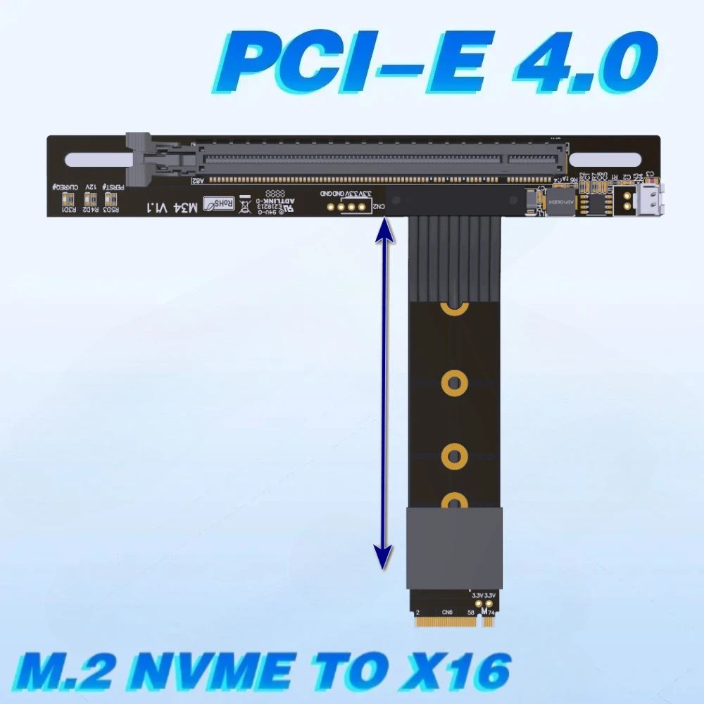 

ADT M.2 NGFF NVMe Key M to PCIE 4.0 x16 Адаптер видеокарты Удлинительный кабель графического процессора 64 Гбит/с M2 16x FFC Компьютерные аксессуары с низкими потерями