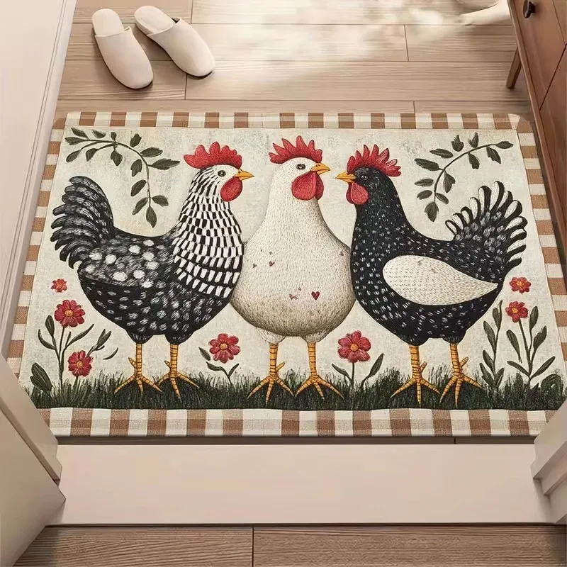 Rustic Chicken Door Mat Farmhouse Welcome Doormat Colorful Hen Rooster Decor Non Slip Indoor Outdoor Entrance Rug Home Decor