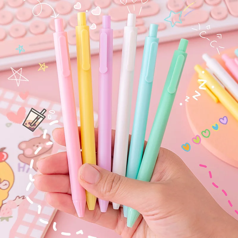 1000Pcs/Lot Color Ink Gel Pen Set 0.5mm Refill Smooth Ink Writing Durable Signing Pen 6 Colors Vintage Color Macarons Pens Gift