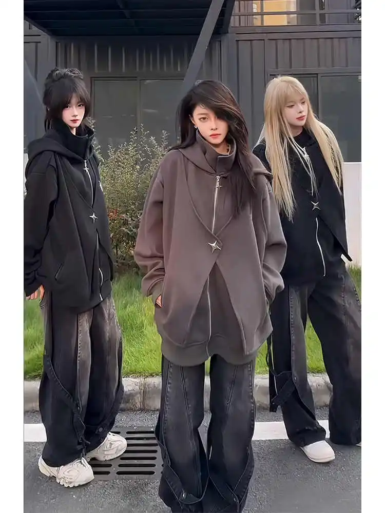 

Мужская плотная толстовка-кардиган с эффектом двухслойности, осенне-зимняя, структурированная, в американском ретро-стиле, для уличной моды