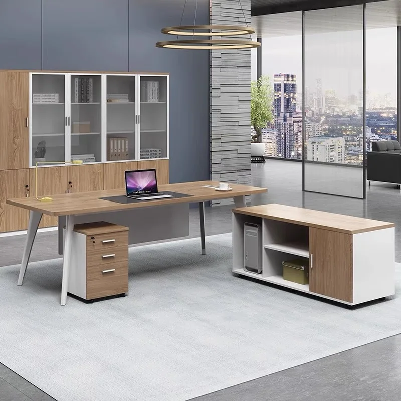 ~* New  L Shaped CEO Executive Adjustable Elegant Melamine Minimalist Wooden Extendable Storage Drawer Furniture Office Table