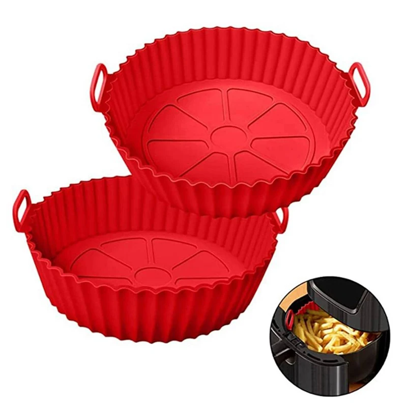 1PC Air Fryer Silicone Baking Tray Mat Circular High-Temperature Resistant Foldable Food Grade Double Ear Baking Tray