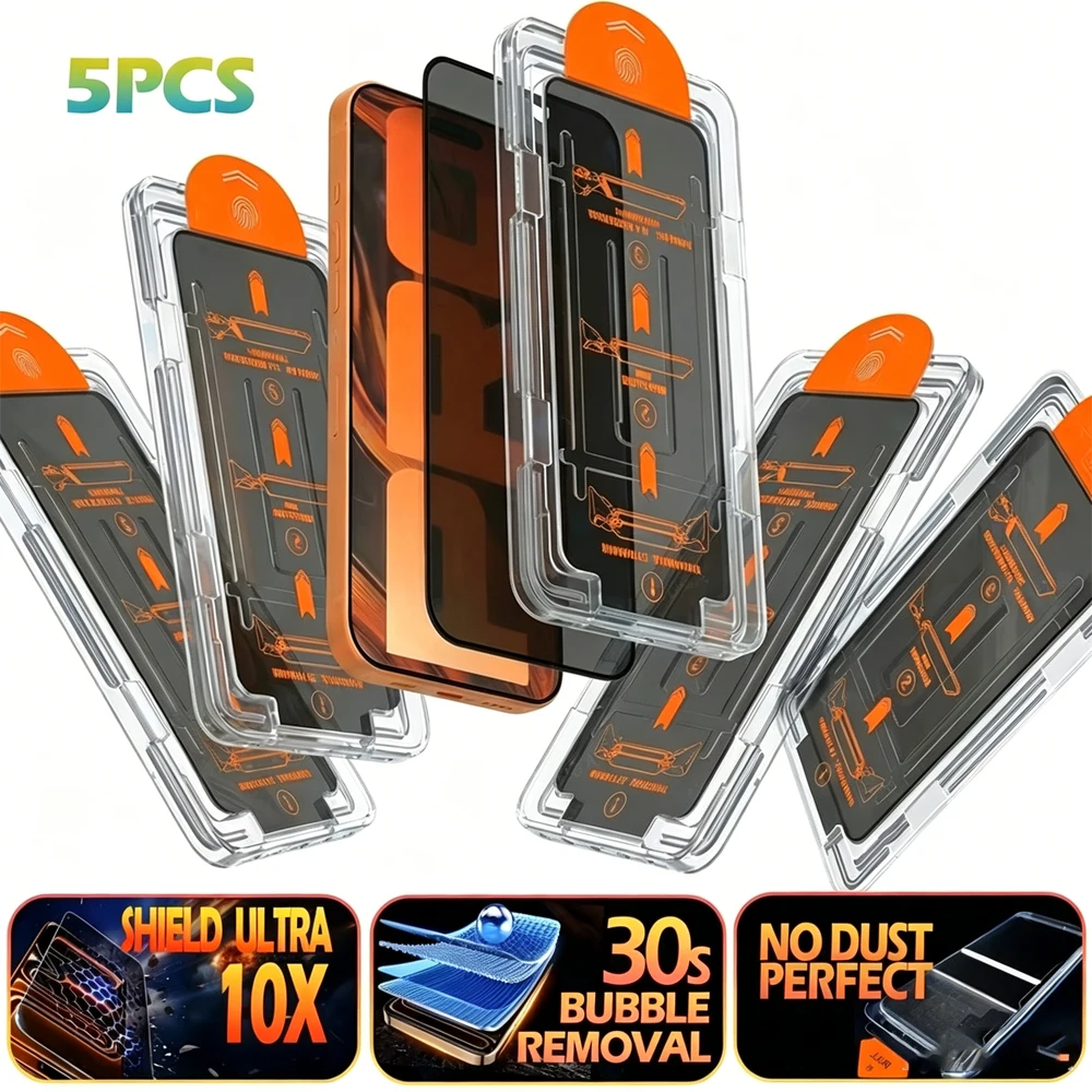 

5Pcs Privacy Screen Protectors For iPhone 15 16 Pro Max Air 17 14 Plus 13 12 16e 11 X XR XS Max 7 8 Tempered Glass Easy Install