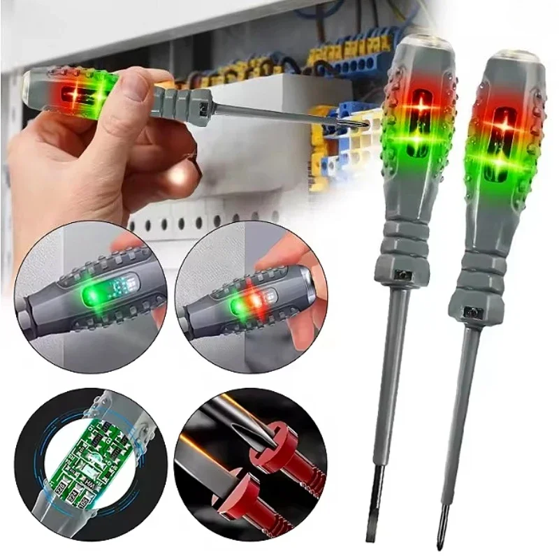 New 1pcs Electrician Test Word/cross Screwdrivers AC Non-contact Induction Pen Voltage Tester 12-250V Red Green Induction Lights