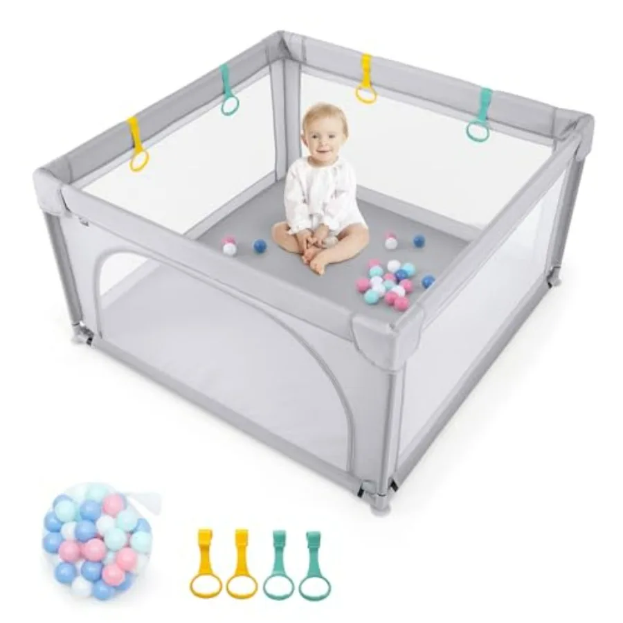 

Extra Large Baby Playpen with 50 Ocean Balls Infant Safety Gate featuring Anti-Slip Suckers and Breathable Mesh Walls Toddler P