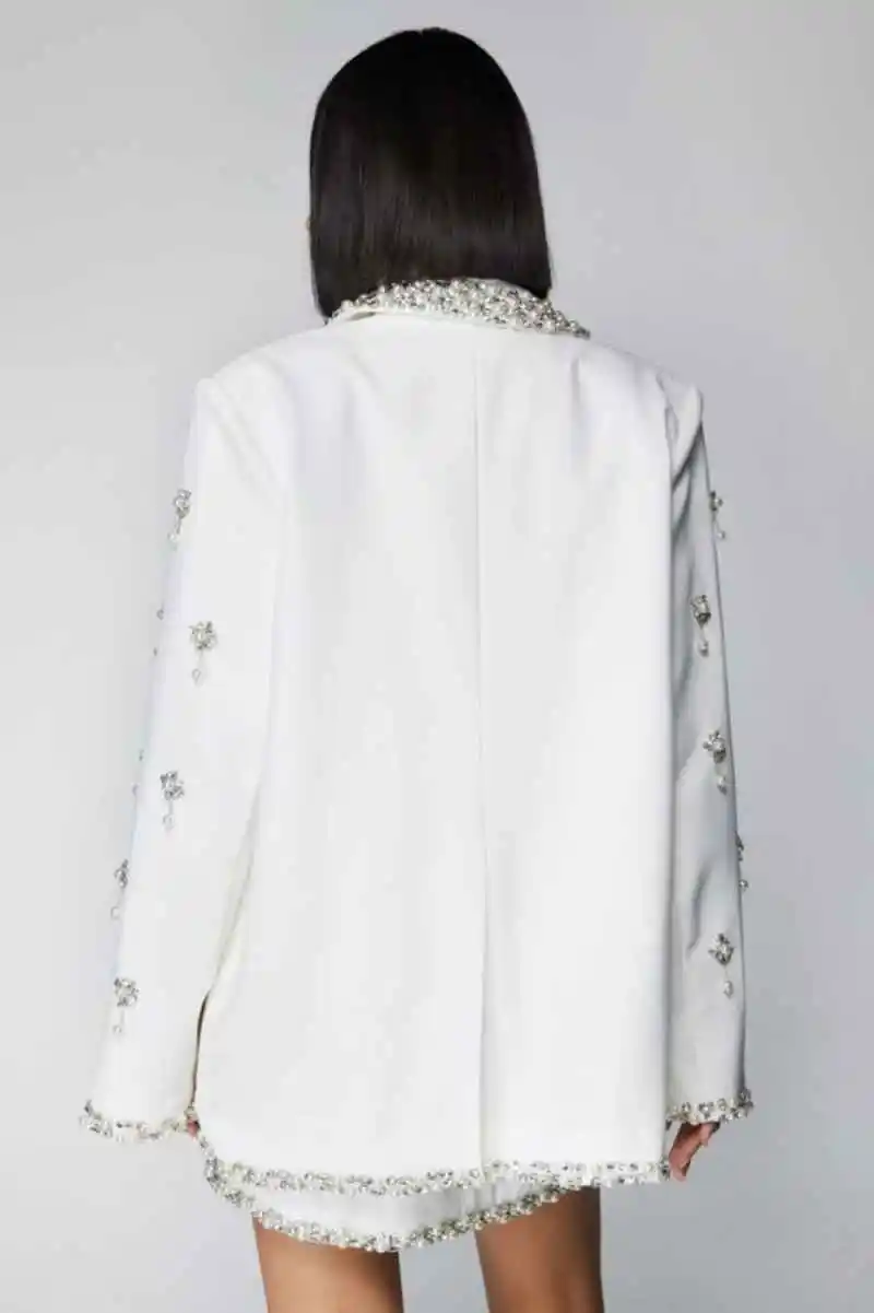 3 Pieces Sparkly Women Blazer Sets Customized Crystal Beading Jacket Set Ladies Pants Suits Formal Wedding Guest Wear