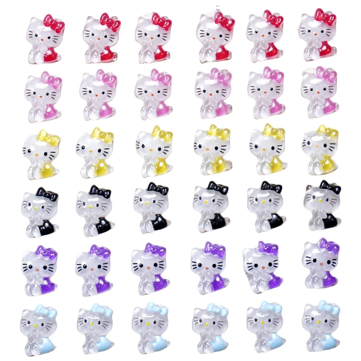 50PCS Transparent KT Cat 3D Resin Nail Charms Mixed Color Bow Kitty Ornaments Kawaii DIY Manicure Nail Art Decor Accessories