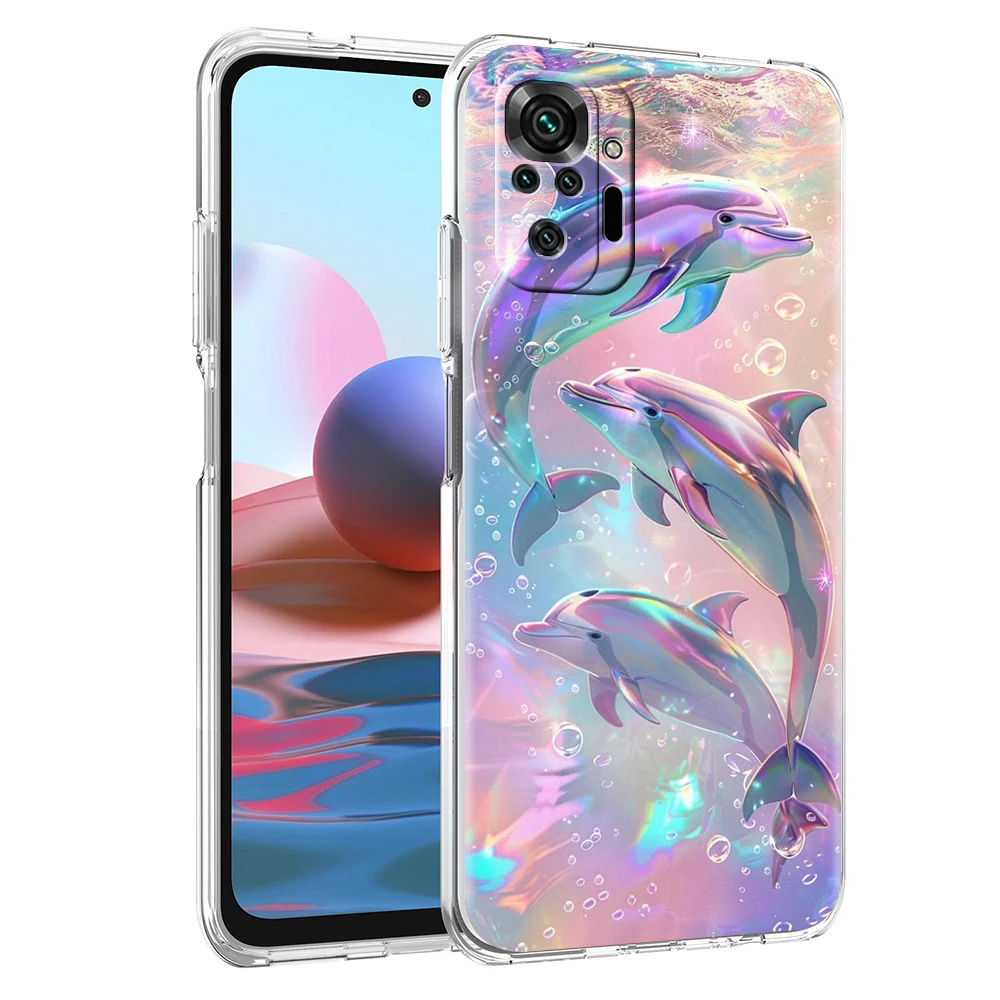 Ocean Animal Dolphin Transparent Phone Case for Redmi 13C 12C 10C Note 13 12 11 11T K40 Gaming Plus Pro 4G 5G Soft Cover Shell