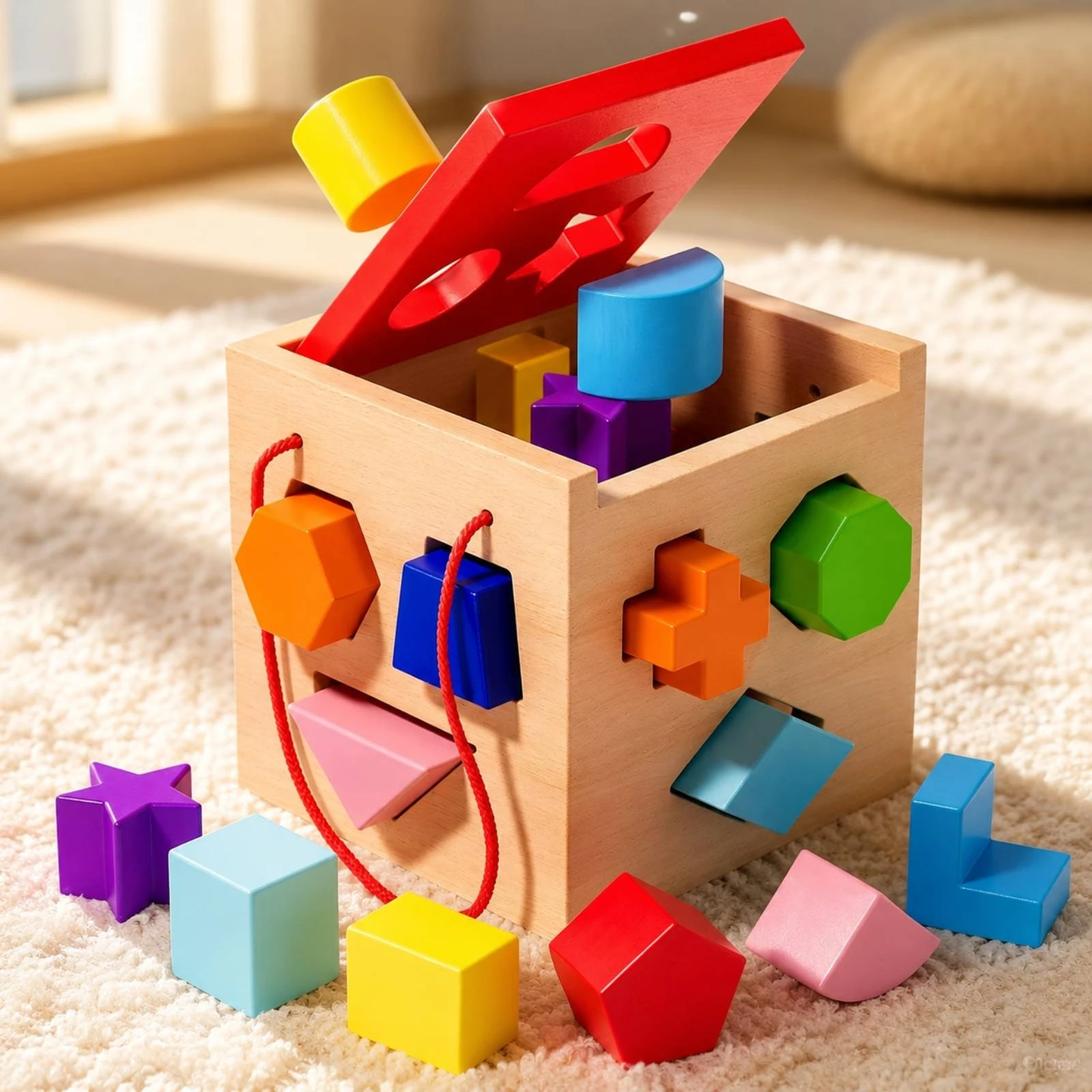 Wooden Activity Cube with Shape Pieces Hands-on Shape Sorting Cube Play Kit Fine Motor Skills Hand-Eye Coordination