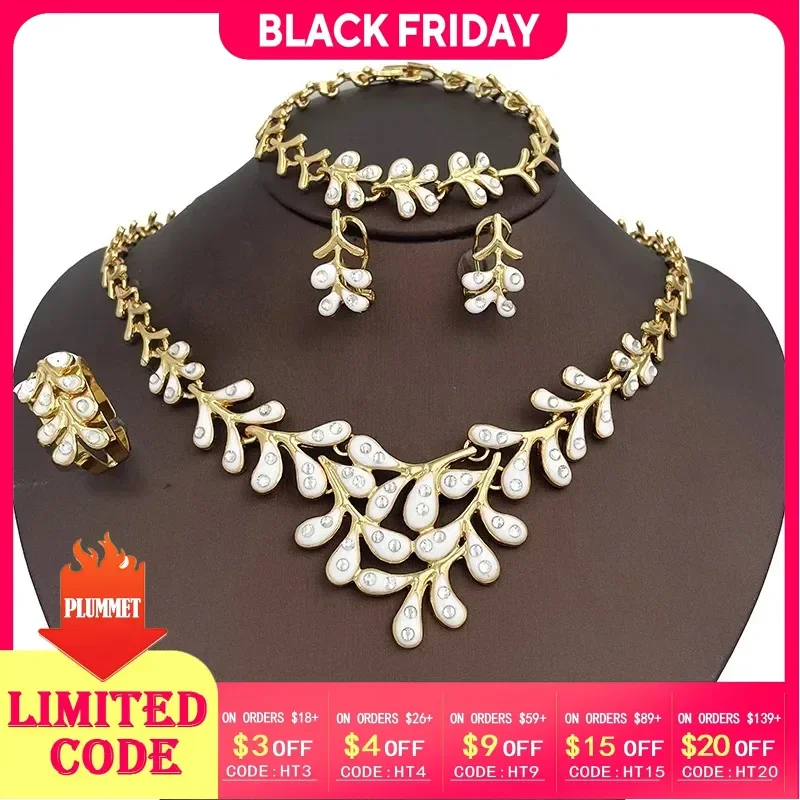 

Fashion Wedding Jewelry Set African Dubai Nigeria 18K Gold Plated Necklace Bracelet Earring Ring Set For Women Birthday Gifts