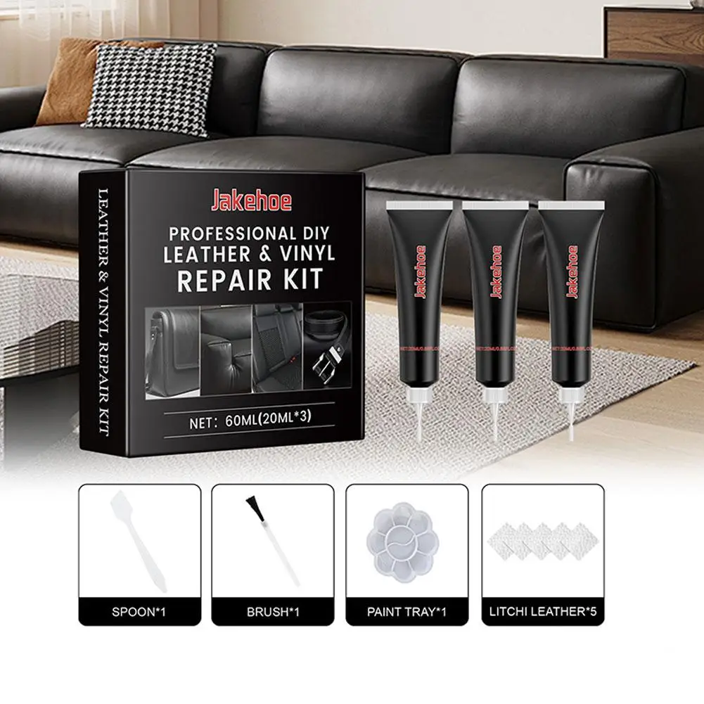 60ml Car Care Kit Liquid Leather Skin Refurbish Repair Holes Tool Auto Seat Black Scratch Restoration Sofa Coats Cracks N3O6
