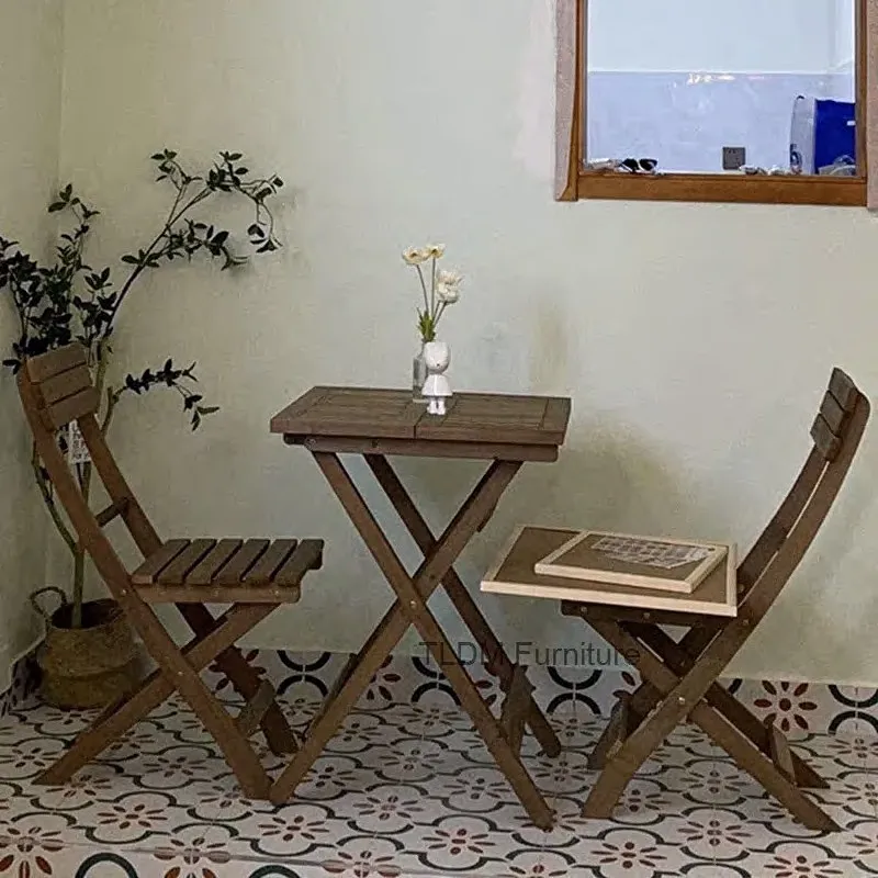 modern Garden Furniture Sets Solid Wood Folding Dining Table and Chairs Portable Outdoor Courtyard Terrace Set Home Study Desk X