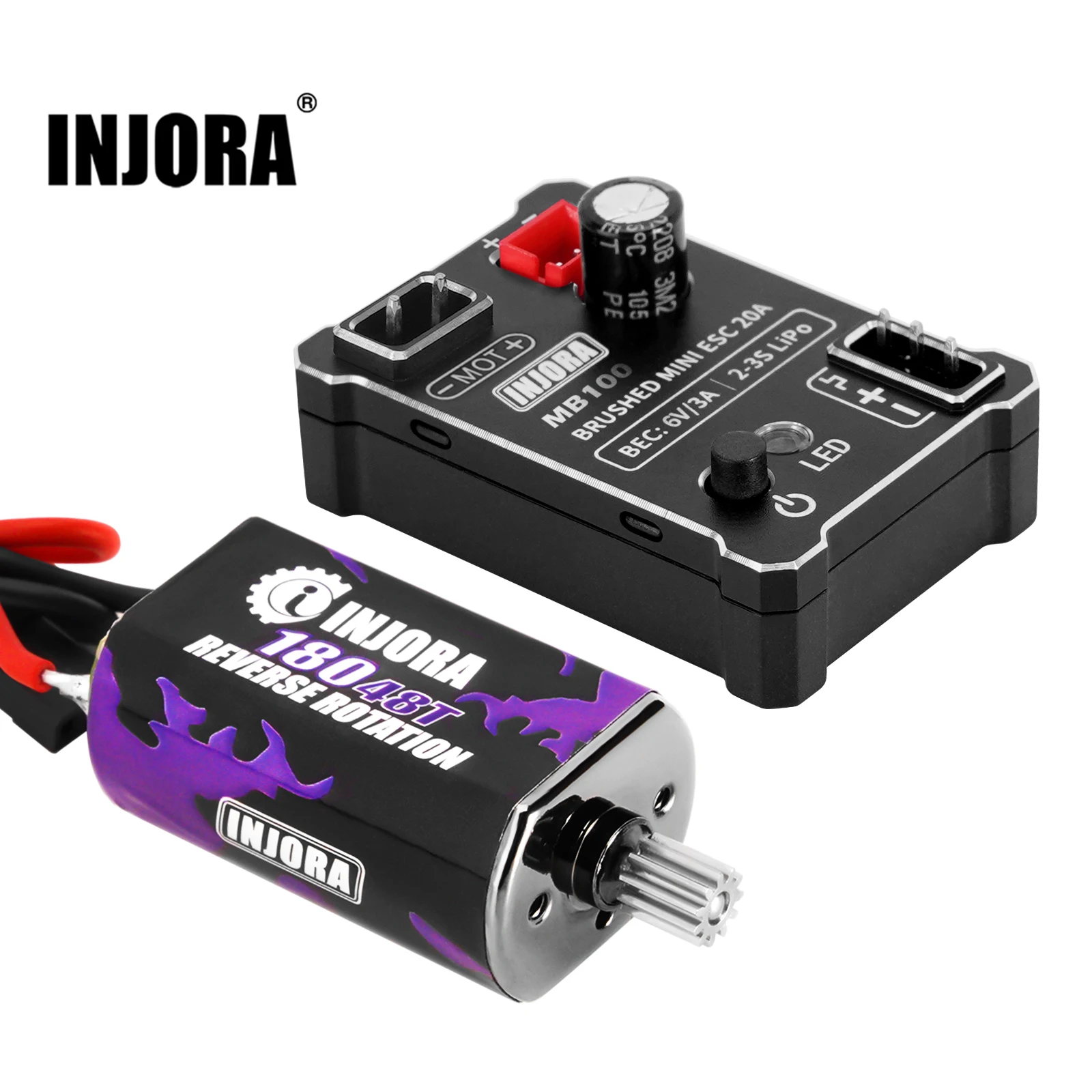 INJORA MB100 20A Brushed Mini ESC with 180 Motor 48T for 1/18 RC Crawler TRX4M Upgrade