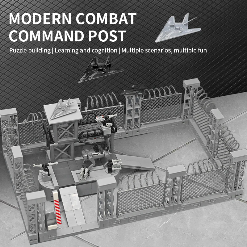 MOC Modern Combat Command Post Building Blocks Toys Fighter Blocks Weapons Military Fence Net Construction Toy for Boys Gifts