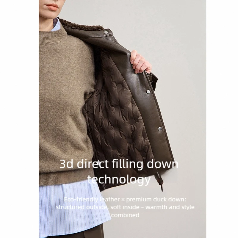AMII Donsjas Vrouw 2025 Winter Nieuwe Moderne Warme Vrouwen Top Jas Rechte Veelzijdige Bontkraag PU Lederen Donsjack 12554040