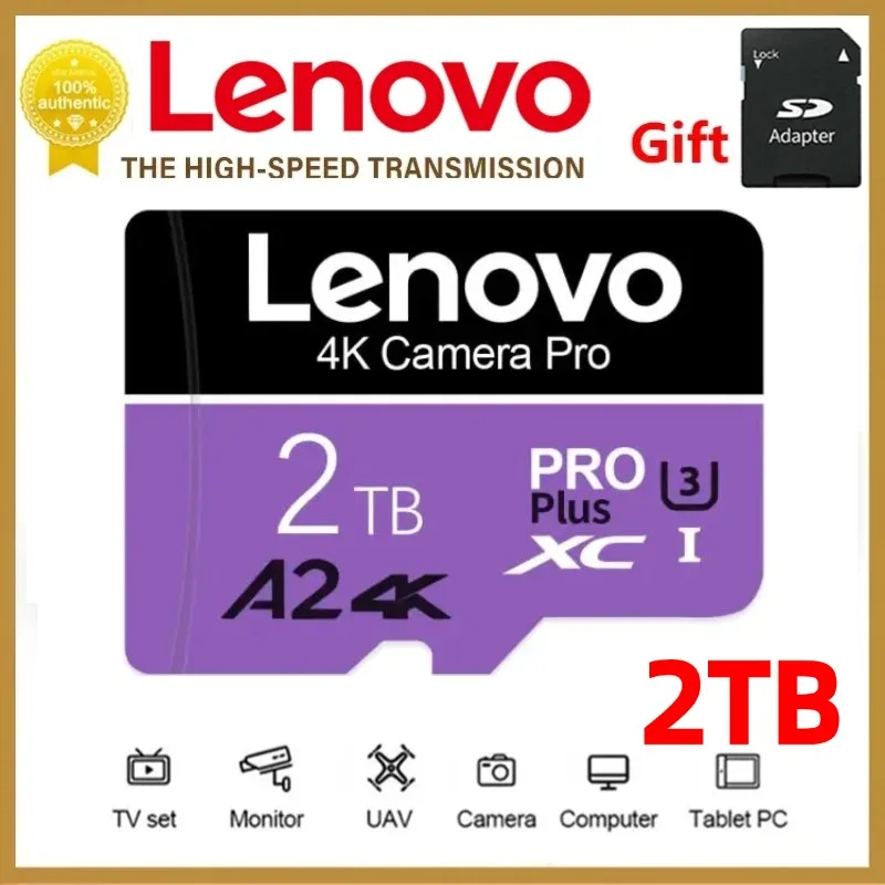 Lenovo-Cartão Micro SD de Alta Velocidade, Full HD SD, Cartão de Memória Flash para Telefone e Alto-falante PC, U3, 4K, 512GB, 1TB, 2TB, U3