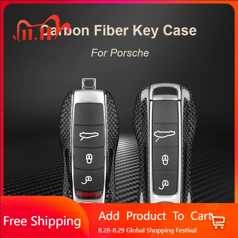 

Внутренние наклейки из настоящего углеродного волокна, чехол для брелока для Porsche Macan Cayenne 718 Boxster Cayman Panamera 911, корпус ключа Taycan C