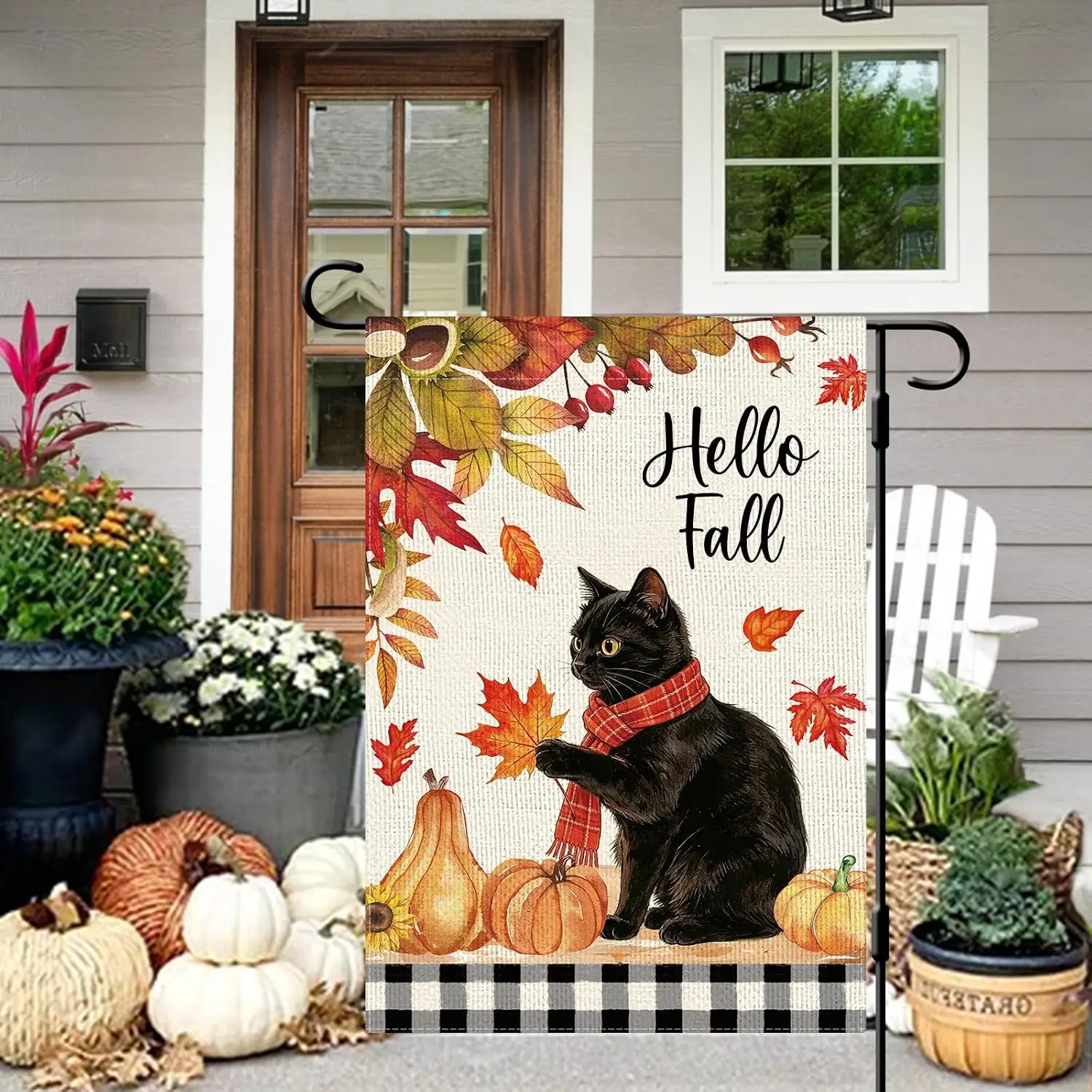 DLZDN Fall Black Cat Garden Flag Pumpkins Maple Leaves Flag 12×18 Inch Double Side Vertical Burlap Farmhouse Yard Sign Autum jaa